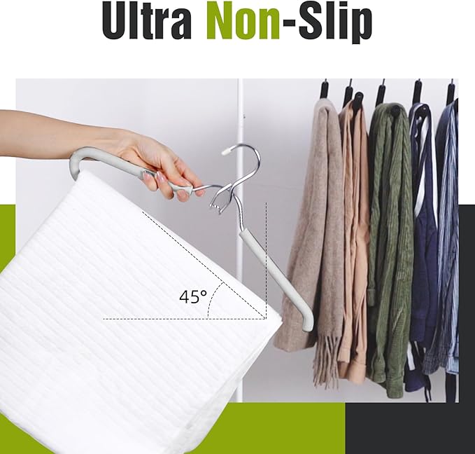 Spring Fever Foam Padded Clothes Hangers with Hooks - Sponge Non Slip Chrome Plating Heavy Duty Space Saving Open Ended for Women Men Pants Coat Green-Grey 5 Pack