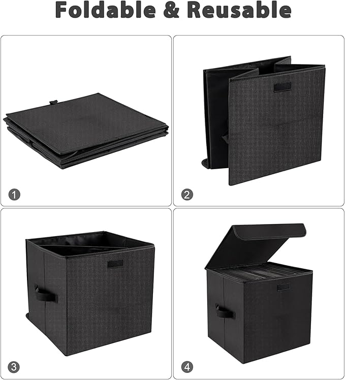 Vinyl Record Storage Box for 12-inch Records Crate Holds up to 90 records,Pack of 1-14x 13x 13 Inch LP record storage for Valuable Album Collection - Black