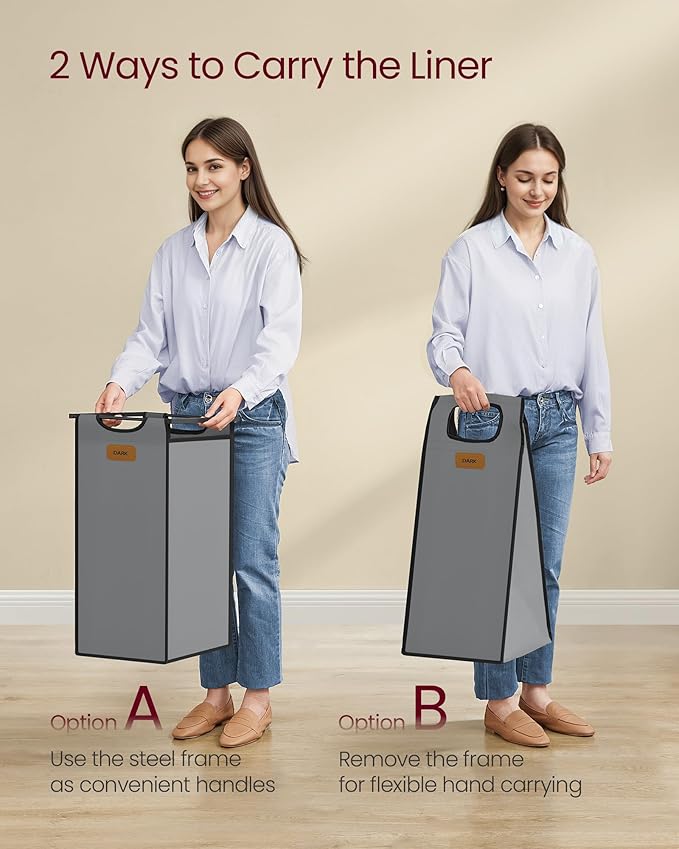 VASAGLE Laundry Hamper with 3 Compartments, 26.4 Gal. (100 L) Laundry Sorter, Rolling Laundry Cart with Shelves, Small Side Pockets, 6 Labels, Chestnut Brown, Ink Black and Dove Gray UBLH202B01