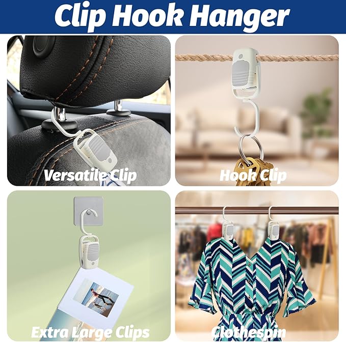 VinBee 9 PCS Laundry Hooks with Clips,Clothes Pins with Hooks for Hanging Clips,Hook with Clip,Clip Hook Hanger,Towelsclip,Towel Organizers for Bathroom,Closet-Non-Metal Clips for General use