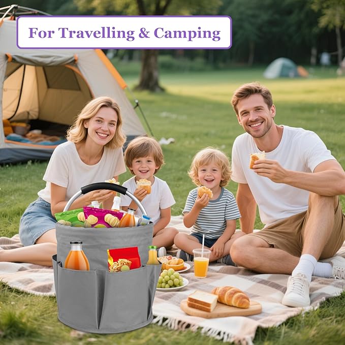 17L Collapsible Cleaning Caddy with Handle, Foldable Cleaning Supply Caddy, Bucket Tool Organizer in 600D Oxford Fabric, Multifunctional Storage Basket for Cleaning, Traveling, Dark Gray