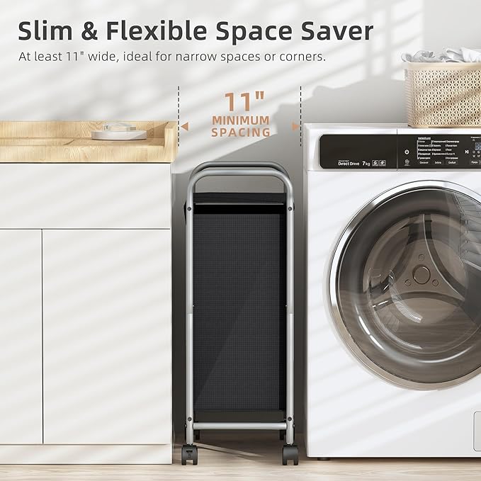 STORAGE MANIAC Rolling Laundry Hamper, Laundry Basket with Lockable Wheels, Clothes Sorter Cart, Small Clothes Separator Hamper for Closet, Bathroom, Laundrys Room, 1 Section Black