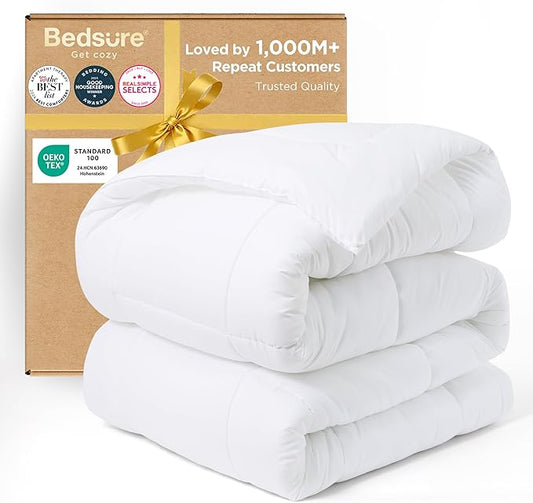 Bedsure Comforter Duvet Insert - Quilted Comforters Oversize Queen Size, All Season Duvet, GentleSoft Down Alternative Bedding, with 8 Tabs, Gifts for Women/Men, White, Oversize Queen 98 x 98 Inches