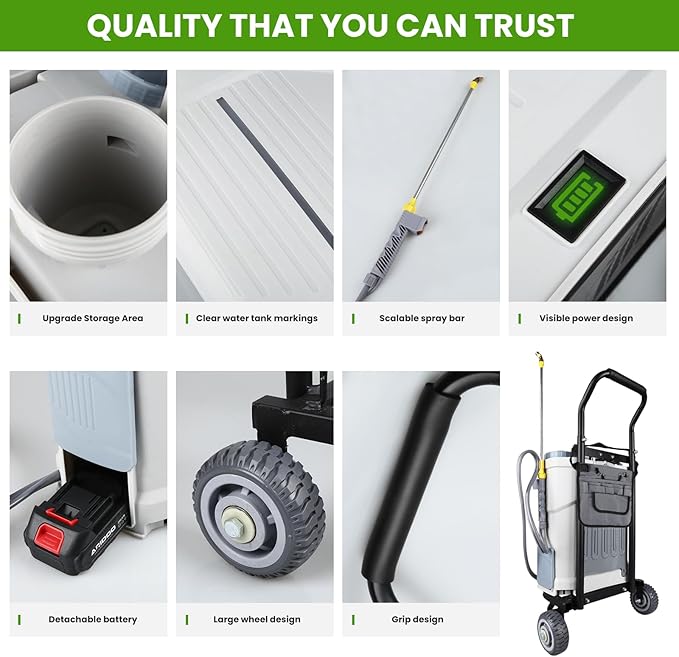 Weeflos Battery Powered Backpack Sprayer,4 Gallon Electric Sprayer with Wheeled Cart, 100 PSI High Pressure, 2X 21V Rechargeable Batteries,Garden Sprayer for Outdoor Cleaning & Washing