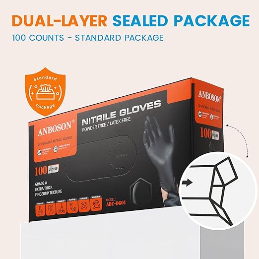 ANBOOSN Rubber Gloves - ISO 13485 - Protect animals and Staff - Durable, Latex-free and Eco-friendly For Pet Care Professionals, Wildlife centers, and Zoos - Small, Black of 100 Pcs