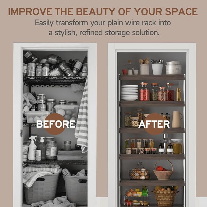 Wooden Wire Shelf Covers for Pantry & Closet – Wire Rack Covers for Shelves, Durable Wood Shelf Covers for Kitchen, Laundry Room, Storage Organization(Walnut,24in*12in)