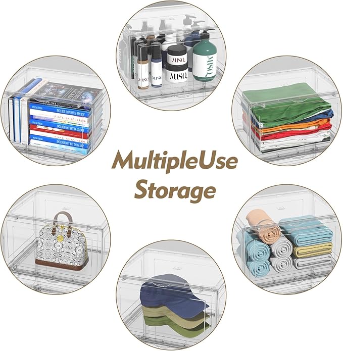 Xyskin Plastic Stackable Shoe Containers with Magnetic Door, Shoe Organizers Storage Boxes, 6 Pack, Clear