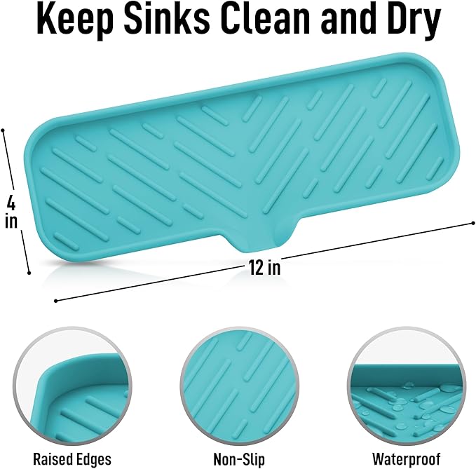 Zulay Kitchen Large Silicone Sponge Holder (12x4) – Flexible Sink Organizer Tray for Kitchen & Bathroom – Multipurpose Soap Dish for Sponges, Makeup, Trinkets & More (Aqua Sky)