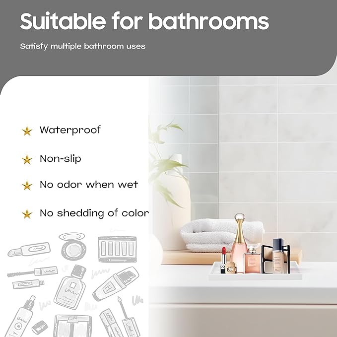 Vanity and Bathroom Tray, 7.7" ABS Countertop Organizer,Waterproof Vanity Tray for Toilet Tank,Perfume,Soap,Keys,Bathroom Accessories,Kitchen and Bath Trays,Non Slip Small Trays,White,2 Pack
