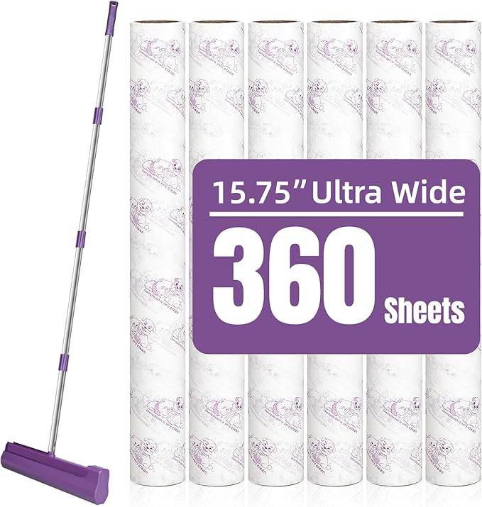 Large Lint Rollers for Carpet, Sticky Rollers for Floor RLOW 15.75 in with 3 Extra Sticky,Long Handle Sticky Mop for Cleaning Carpets, Pet Hair, Cars, Clothing