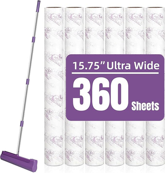 Large Lint Rollers for Carpet, Sticky Rollers for Floor RLOW 15.75 in with 3 Extra Sticky,Long Handle Sticky Mop for Cleaning Carpets, Pet Hair, Cars, Clothing