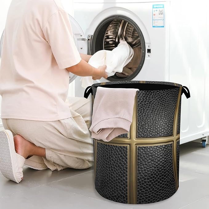 Basketball Gold Laundry Basket,Foldable with Handles Tote Bag Oxford Cloth for Bathroom Bedroom Dirty Clothes Storage Bucket 16" x 20.8"
