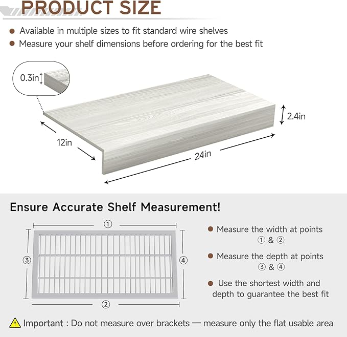 Wooden Wire Shelf Covers for Pantry & Closet – Wire Rack Covers for Shelves, Durable Wood Shelf Covers for Kitchen, Laundry Room, Storage Organization(White Oak,24in*12in)