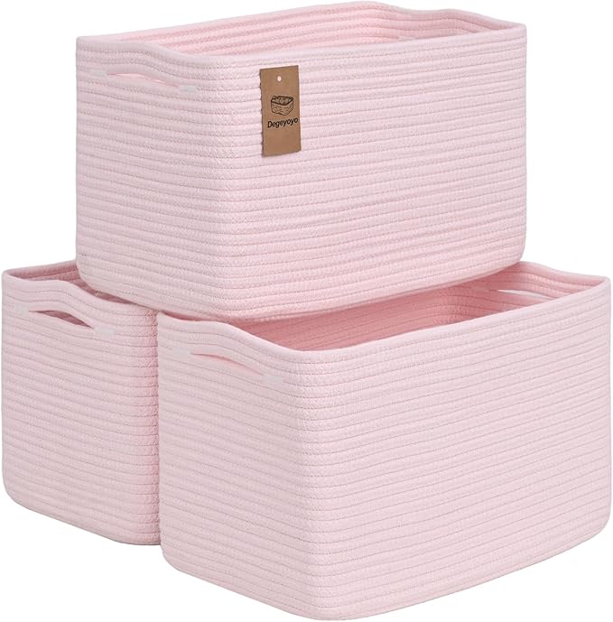 Woven Storage Baskets, Pink Baskets for Organizing, 3 Pack Woven Basket for Storage, Decorative Storage Bins Baskets for Shelves, Towel, Toy, Book, Closet, Baby 14.96"×9.8"×8.85"