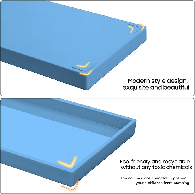 Vanity and Bathroom Tray, 7.7" ABS Countertop Organizer,Waterproof Vanity Tray for Toilet Tank,Perfume,Soap,Keys,Bathroom Accessories,Kitchen and Bath Trays,Non Slip Small Trays,Blue,2 Pack