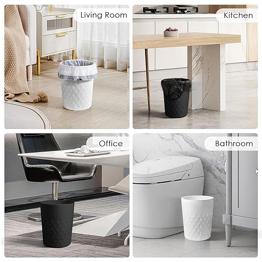YGJT Small Trash Can, 3 Pack 1.8 Gallons Bathroom Trash Can, Slim Waste Basket, Round Garbage Can, Plastic Trash Bin for Kitchen, Dorm, Bedroom, Office, Living Room, Study, Compact Spaces(White W)