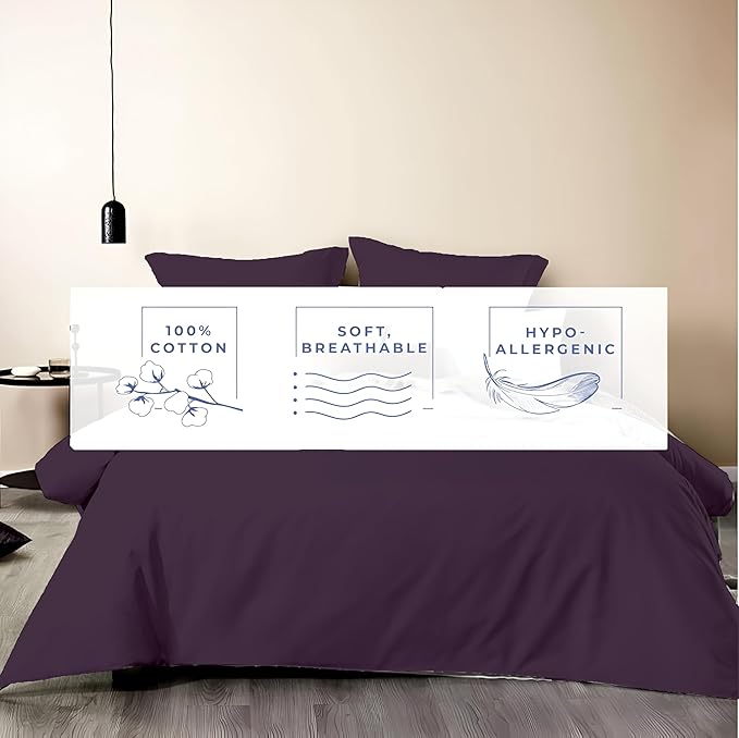 Kotton Culture 120"x120" 3 Pc Super King Plus/Super Oversize King Duvet Cover Set 100% Egyptian Cotton - 1000 TC Comforter Cover, Zipper Closure & Corner Ties - Fits Only Extra Large Inserts - Plum