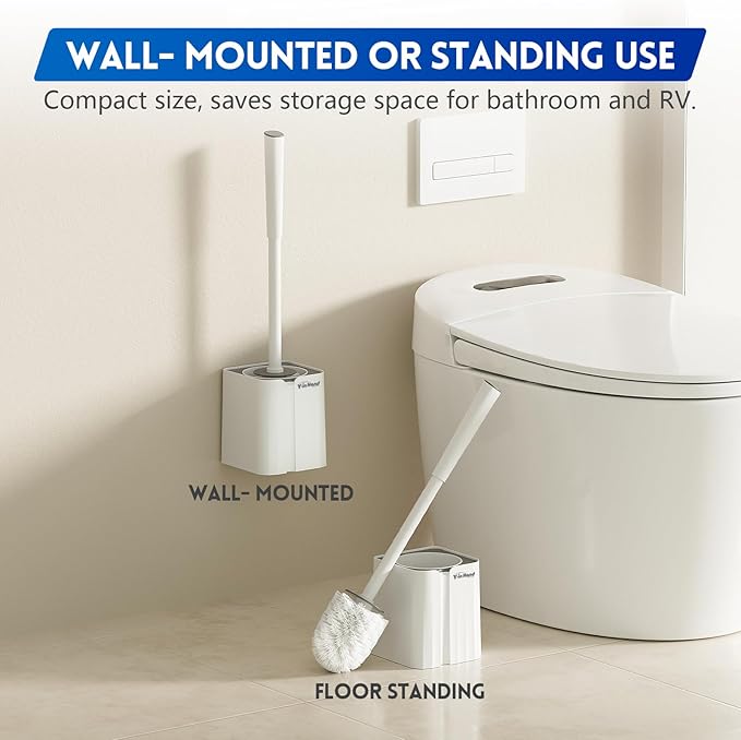 Toilet Brush and Holder Set, 2 Pack Toilet Scrubber, Compact Size for Storage and Organization, Bathroom Accessorie, Easy to Assemble, Classic PP Bristle, Wall Mountable. - White