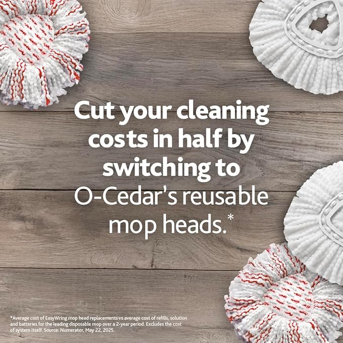 O-Cedar Easywring Microfiber Spin Mop & Bucket Floor Cleaning System with 1 Extra Refill,Red / Gray