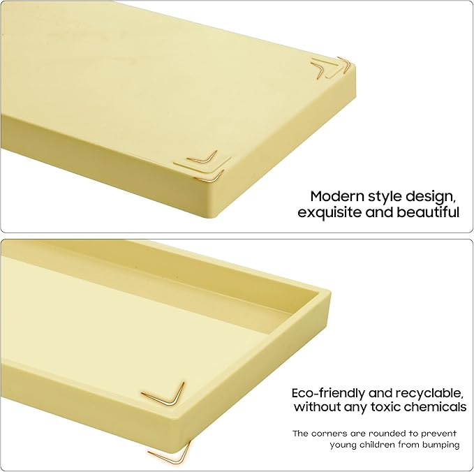 Vanity and Bathroom Tray, 9.8" ABS Countertop Organizer,Waterproof Vanity Tray for Toilet Tank,Perfume,Soap,Keys,Bathroom Accessories,Kitchen and Bath Trays,Non Slip Small Trays,Gold