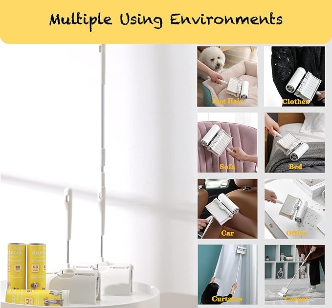 Large Surface Lint Roller Extra Sticky Refills, Total 240 Easy Tear Sheets, Insert Tube Measures 1.5" and Fits Most Supersize 6.3'' Wider Lint Roller, Works Great On Pet Hair(Pack of 4)