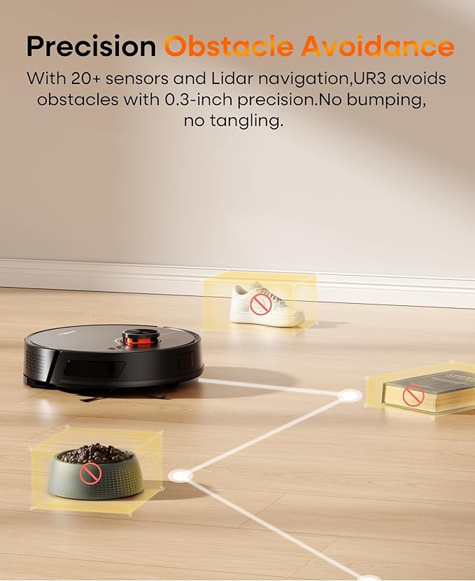 Robot Vacuum and Mop Combo,Lidar Navigation Robotic Vacuum Cleaner with 3.5L Self Emptying Station,5000Pa Vacuum Robot,180mins Runtime,No-Go&No-Mop Zones,App/Alexa/Remote Control,UR3