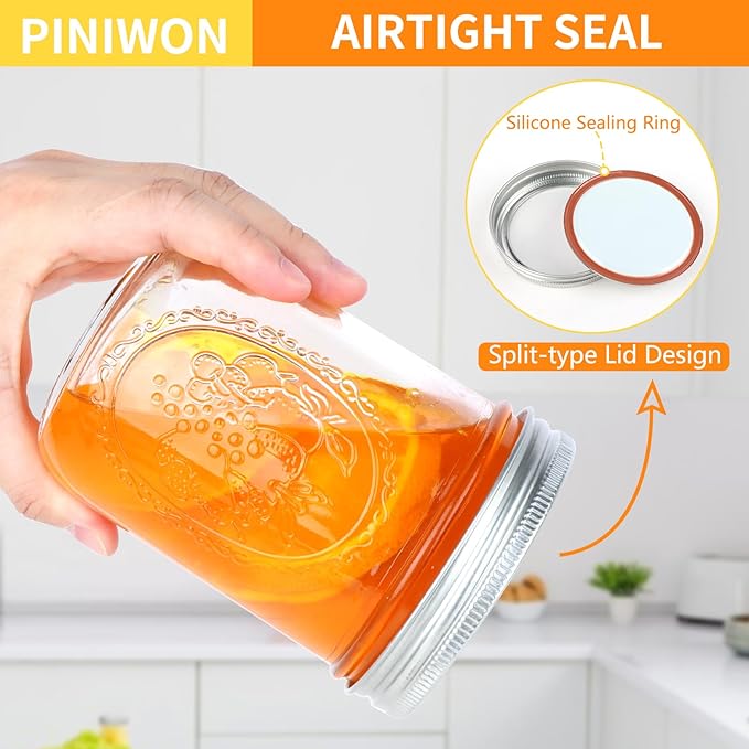 Wide Mouth Mason Jars 16 oz with Airtight Lids and Bands, 6 Pack Canning Jars, Clear Glass Pint Jars for Canning, Fermenting, Pickling, Meal Prep, Overnight Oats