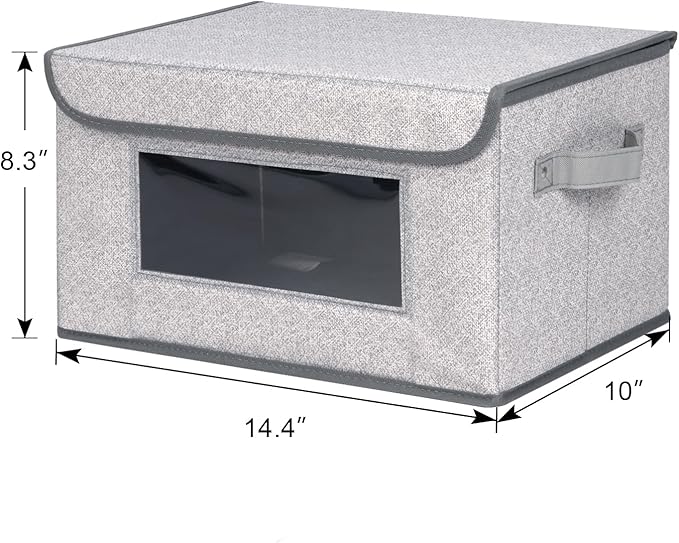 Univivi [4-Pack Fabric Storage Boxes Collapsible Storage Bins with Lids and Handles Cube Organizer Basket for Home, Closet, Bedroom (Gray, 14.4''x10''x8.3'')