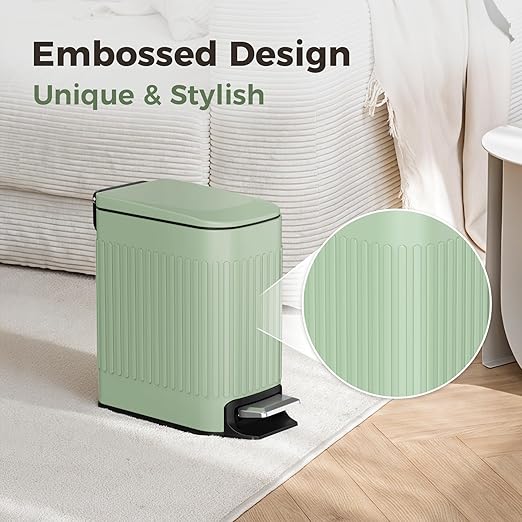 TrashAid Slim Bathroom Trash Can with Lid Soft Close, 6 Liter/1.6 Gallon Stainless Steel Small Garbage Can with Removable Inner Bucket, Step Pedal, Slim Wastebasket for Toilet, Office, Bedroom, Green