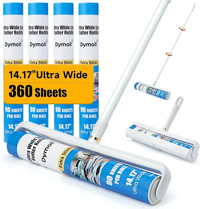 14.17" Large Lint Rollers for Pet Hair Extra Sticky, 360 Sheets Roller with Long Handle for Cleaning Carpets, Clothing, Couch, Furniture Wall Cleaner Mop Dust Remover