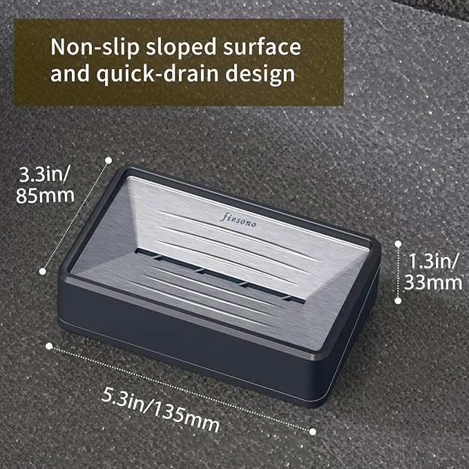 Soap Dish Tray with Drain, Stainless Steel Soap Bar Holder for Bathroom Shower Kitchen Sink, Double Layer Draining Soap Container Box with Suction Cups