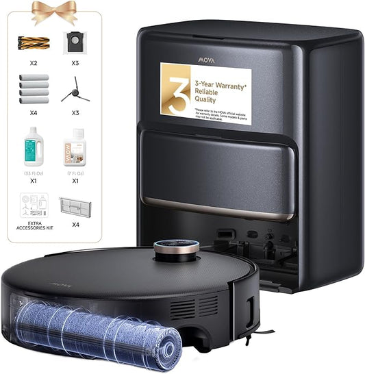 MOVA Z60 Ultra Roller Complete Robot Vacuum and Mop, 28,000Pa Suction, Roller Real-Time Flutting Self-Washing, Auto Carpet Shield, Extendable for Edge Cleaning, Anti-tangle DuoBrush, Care-Free Station