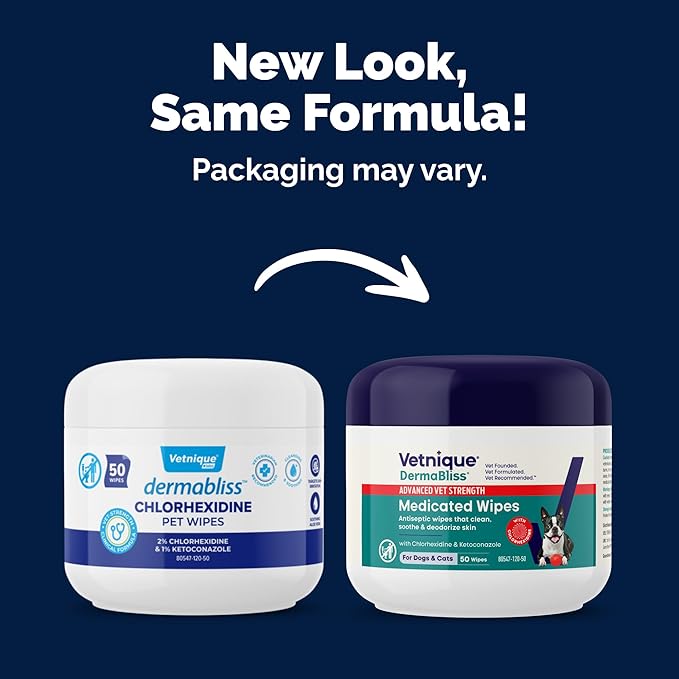 Vetnique Dermabliss Advanced Strength Medicated Antibacterial Wipes for Dogs with Chlorhexidine for Infections, Irritation & Redness Relief