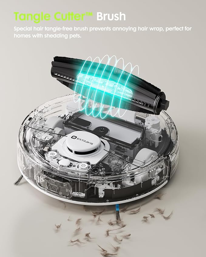 V5 Robot Vacuum and Mop, Self-Emptying Robotic Vacuum Cleaner, 8500Pa Suction, Pet Hair Tangle Cutter, Laser Navigation, Cat Laser, Carpet Detection, Ideal for Hard Floor, Tile, and Carpet