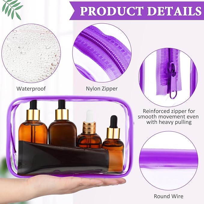 Weewooday 12 Pieces Clear Makeup Bags Cosmetic Storage Bags PVC Zipper Pouches Travel Waterproof Makeup Plastic Case for Women Organizing Toiletries Traveling Bathroom(Medium,Purple)