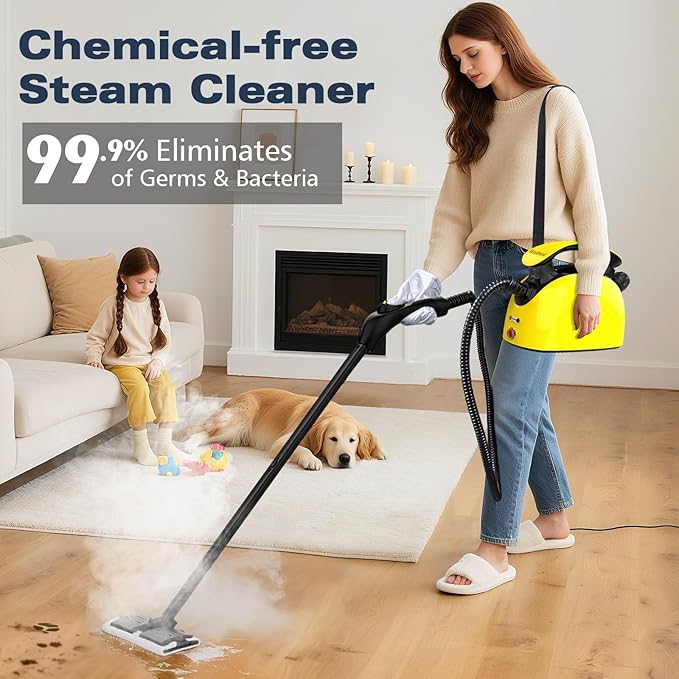 Steam Cleaner for home, 248°F Powerful Multipurpose Steam Mop for Home Use, 38Oz Capacity, Heavy Duty Steamer for Carpets, Handheld Steamers, Floors, Cars, Tiles, Crack Cleaning（Yellow）