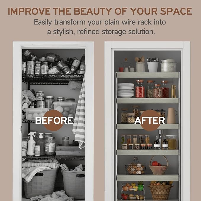 Wooden Wire Shelf Covers for Pantry & Closet – Wire Rack Covers for Shelves, Durable Wood Shelf Covers for Kitchen, Laundry Room, Storage Organization(White Oak,24in*12in)