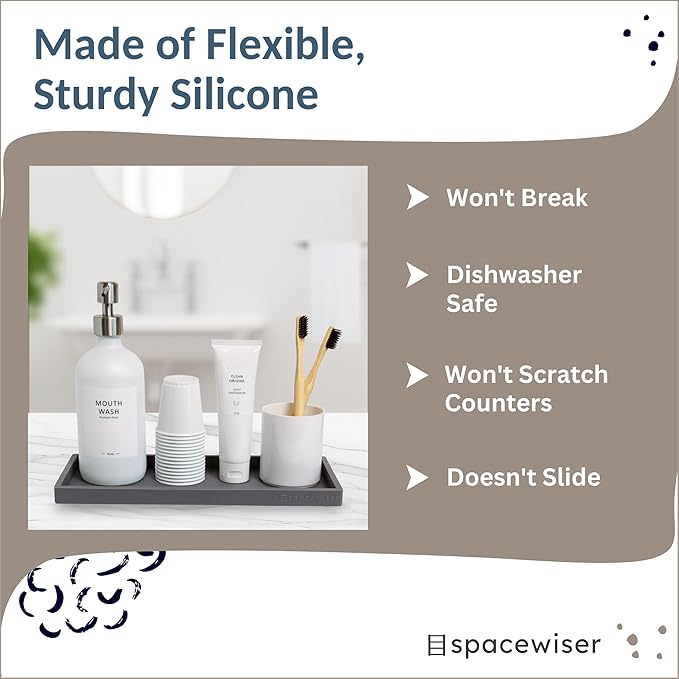 Countertop and Vanity Tray - 2 PC Large 11.7" Silicone Bathroom Trays, Counter Organizer, Dish Soap Sponge Holder Kitchen Sink Tray Organizer, Sink Caddy Toothbrush Key Kitchen Soap Trays