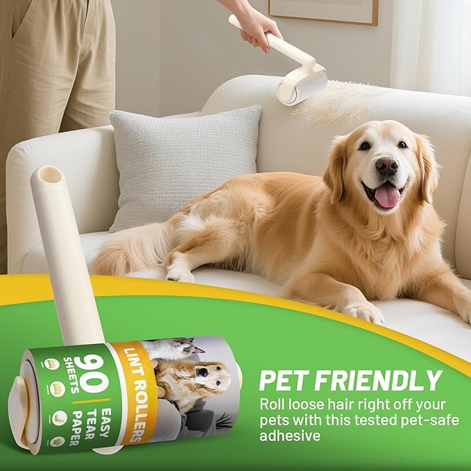 Lint Roller 2-in-1 Rotatable Handle Pet Hair Remover for Laundry Dog Hair, Cat Hair, Animal Fur, Fuzz Extra Sticky Roller for Couch, Clothes, Furniture and Carpet(2 Pack)