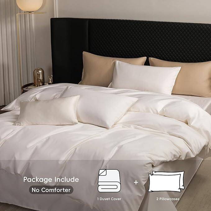 MooMee Duvet Cover Set 100% Extra Long Staple Cotton 600 Thread Count Silky Sateen Smooth Luxury Soft Breathable Durable Hotel Quality Bedding, 3 Piecess (Creamy White, Oversized King 120"x98")