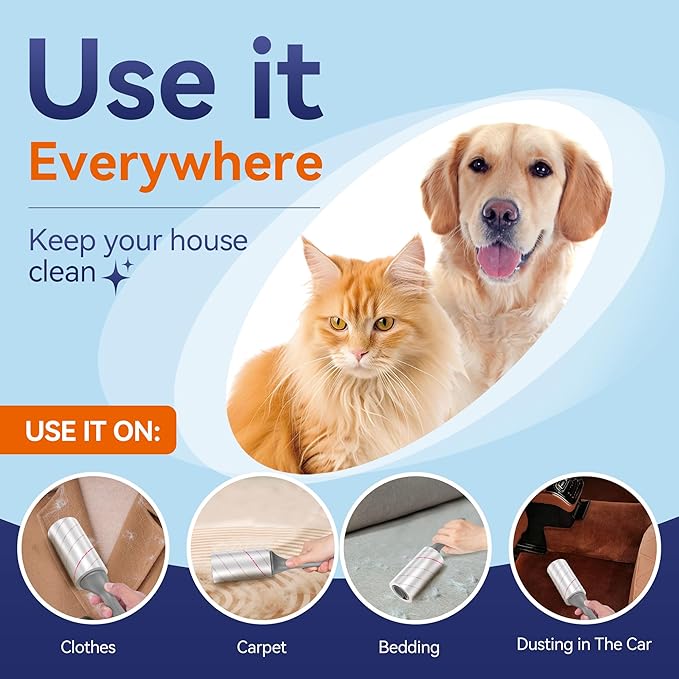 Lint Rollers for Pet Hair Extra Sticky,880 Sheets Mega Value Set with Reinforced 4 Handles and 8 Replaceable Tough Papers, Portable Pet Lint Remover for Clothes, Sofa Bed, Car Seat, and More