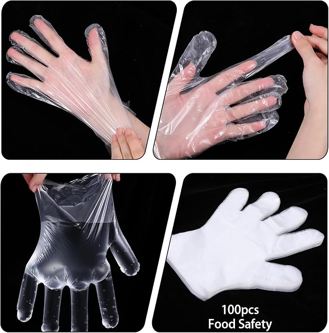 100 Count Disposable Plastic Gloves, Disposable Kitchen Gloves Cleaning Glove Household Safe One Size Fits Most Clear Serving Glove for House Clean