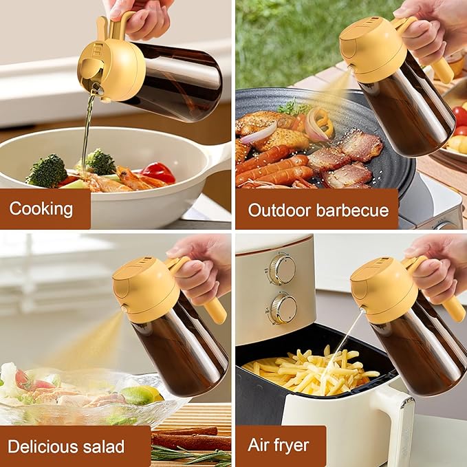 YARRAMATE 16oz/470ml Light Blocking Oil Sprayer for Cooking with Stickers, Food-Grade 2 in 1 Olive Oil Dispenser Bottle for Kitchen, Premium Dark Amber Glass Oil Bottle for Air Fryer, BBQ(Orange)