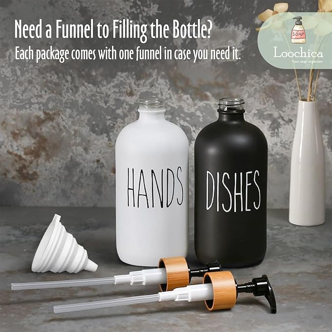 2 Pack Glass Soap Dispenser Set, Hand and Dish Glass Soap Dispensers for Kitchen Sink, Kitchen Soap Dispenser Set Suitable for Black and White Kitchen Décor