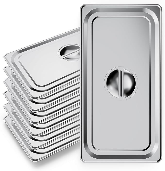 WantJoin Steam Table Hotel Pan Lids - 6 Pack 1/1 1/2 1/3 Full Half Third Size Notched Slotted Cover with Handle for Stainless Steel Metal Tray Set Food Storage Container Commercial Restaurant Warmer