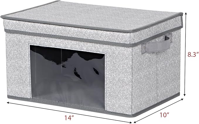 Univivi Fabric Foldable Storage Bins with Lids Collapsible Storage Boxes Bins Organization Baskets for Home, Closet, Playroom, 14''x10''x8.3'' (Gray, 4-Pack)