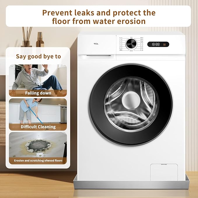 Washing Machine Drain Pan - 28" x 30" x 2.5" - 304 Stainless Steel Heavy Duty Washing Machine Tray No Hole