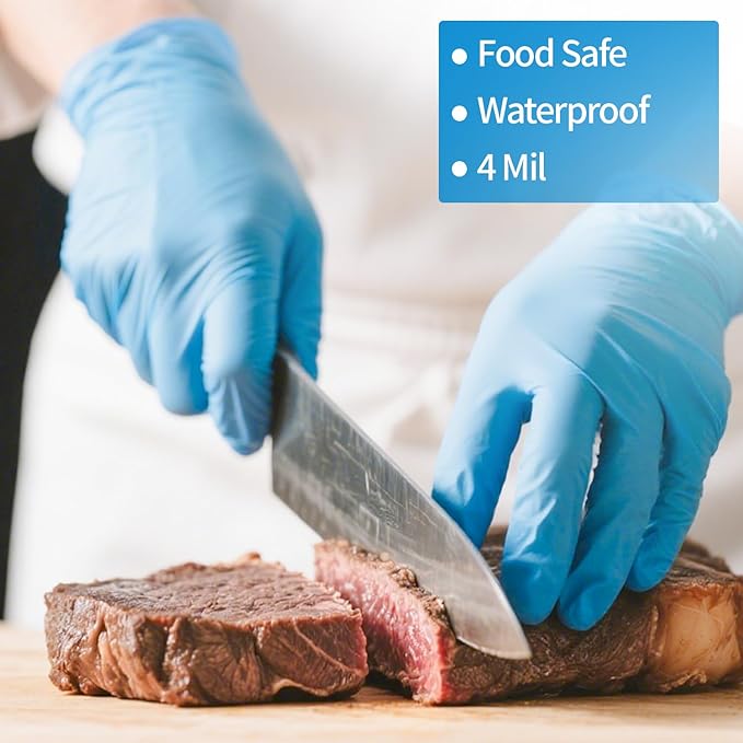 Nitrile Gloves Disposable, Latex and Powder Free Cleaning Rubber Gloves, 4 Mil Thick Safe for Food Prep, Cooking, Exam