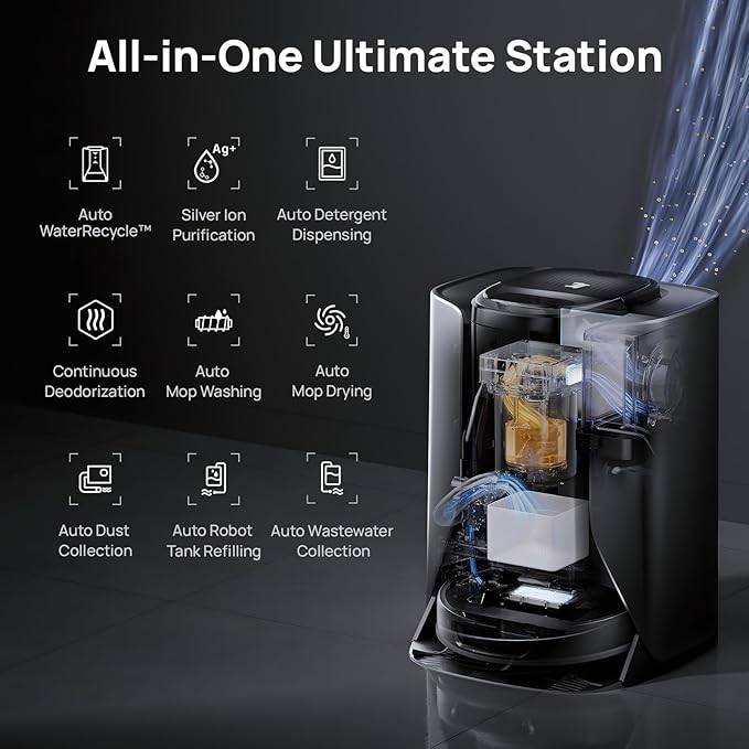 3i S10 Ultra Robot Vacuum and Mop with WaterRecycle System, 13000Pa Suction, Self-Cleaning Extendable Roller Mop, Auto Mop Washing & Drying, Self-Emptying & Refilling, Ai Obstacle Avoidance