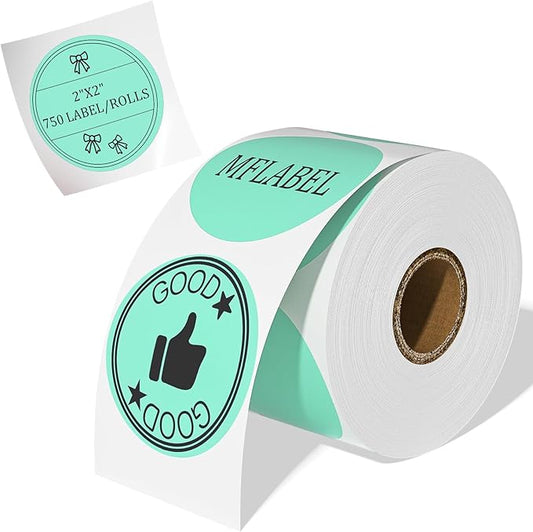 MFLABEL 750-Pack Green Round Labels (2 Inch) - Thermal Printer Sticker Rolls for Shipping, Organizing, Crafts & DIY (Compatible w/Direct Thermal Printers)